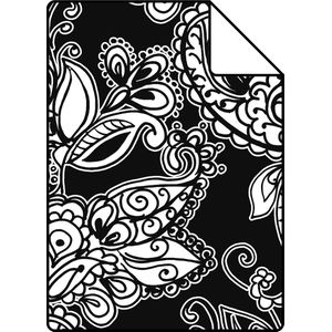 Proefstaal ESTAhome behang funky flowers en paisleys zwart en wit - 136844 - 26,5 x 21 cm