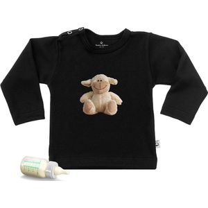 Baby t shirt met print knuffel schaapje - zwart - lange mouw - maat 74/80