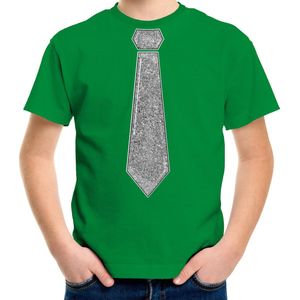 Bellatio Decorations Verkleed t-shirt voor kinderen - glitter stropdas - groen - jongen - carnaval 116/134