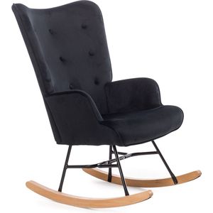 Aemely Schommelstoel Steerne – Zwart velvet - Hout en staal - Schommelstoel babykamer - Fauteuil - Hoge rugleuning