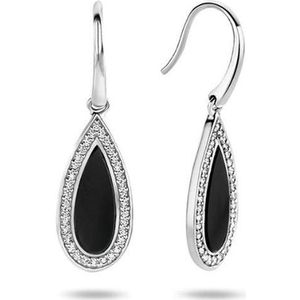 YO&NO - Oorbellen -  Zilver - Oorhangers - Onyx - Zirkonia - Franse haak - 3.3cm - 10mm - Sieraden vrouw -  Gerhodineerd - 925 Zilver