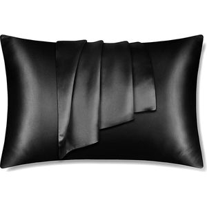 Afabs® Satijnen kussensloop zwart 60 x 70 cm hoofdkussen formaat - Satin pillow case black / Zijdezachte kussensloop van satijn (1 stuks)