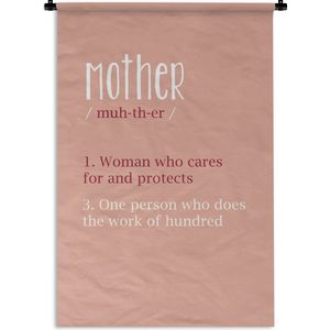 Wandkleed Moederdag - Moederdag cadeaus voor de liefste mama - zalmroze print met tekst Mother Wandkleed katoen 90x135 cm - Wandtapijt met foto