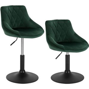 Barkruk Deluxe Suniti - Industrial - Donkergroen - Barkrukken set van 2 - Barstoel Kruk - Barstoelen met rugleuning - Keukenstoel - In hoogte verstelbaar - Velvet