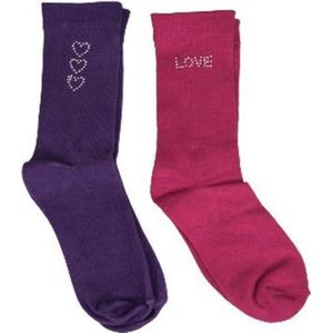 Sokken hartjes / love - Roze / Paars - Maat 31 / 34 - Set van 2 - Fashion Socks