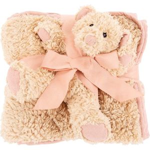 Scruffs Cosy Blanket & Bear Toy Set - Welkomstcadeau voor Puppy‘s - Dubbelzijdige deken met Pluche Knuffelbeer - 110 x 75 cm - Blush Pink