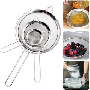 WiseGoods Premium RVS Zeef Set - Vergiet - Zeefje - Koken & Bakken - Keuken Accessoires - Kookgerei - Keukengerei - Zilver 3stk