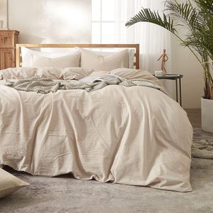 TRANKIELO® – Premium Beddengoedset 200 x 200 cm – Natuurlijk Katoen – Beige – Inclusief Ritssluiting en 2 Kussenslopen 80 x 80 cm – Öko-Tex Gecertificeerd
