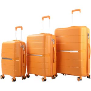 Kofferset Traveleo BABIJ - 3-delig - Complete Set -TSA slot - Koffer - Handbagage 35L + 65L en 90L Ruimbagage Polypropyleen PPS01 Oranje