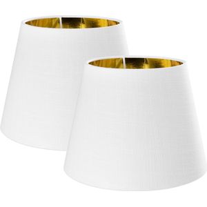 Navaris 2x lampenkap voor tafellamp - E27 fitting - 16,2 cm hoog - 22/15,3 cm breed - Set van 2 ronde lampenkappen - Wit/Goudkleurig