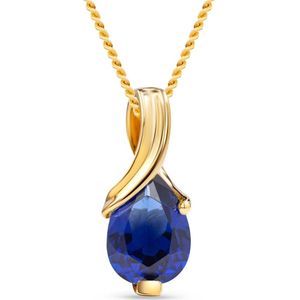 Miore® - Gouden ketting met Blauwe Saffier - Dames - Hanger 14 Karaat Goud - Ketting 18 Karaat Verguld - Halsketting - 45 cm - Blauw - Sapphire Blue - Handgemaakte Hoogwaardige Sieraden