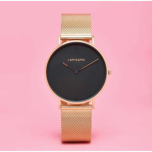 IAMKAMU - Aurora Black - Horloge - Zwart - Roségoud - RVS