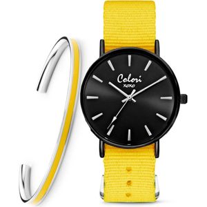 Colori XOXO 5 COL552 Horloge Geschenkset met Armband - Nato Band - Geel - Ø 36 mm