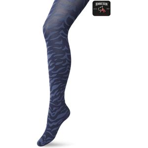 Bonnie Doon Dames Panty met Zebra Print 100 Denier maat L/XL Blauw - Uitstekend Draagcomfort - Zebraprint - Dierenprint - Gladde Naden - Perfecte Pasvorm - Bering Sea - BP211902.1