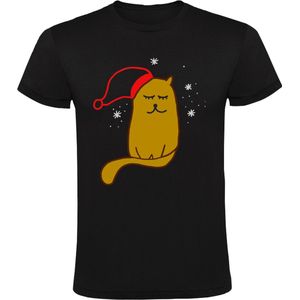 Kerst poes met muts Kindershirt - Zwart - Kerstshirt - Kersttrui - Kinderen