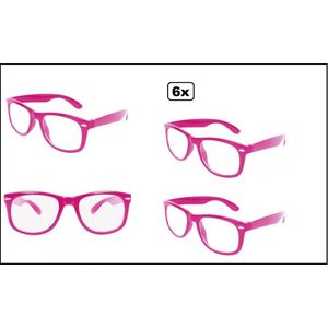 6x Blues brother bril pink/roze met blank glas - Thema party White festival fun verjardag optocht