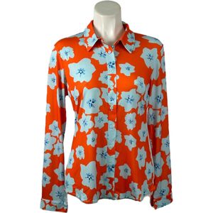 Angelle Milan - Oranje/Lichtblauwe Blouse voor Dames - Travelstof - Ademend - Kreukherstellend - Duurzaam - in 5 maten!