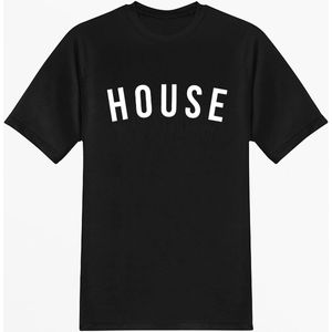 T-shirt Heren met print House | Zwart - Maat S | Festival Outfit | Ronde Hals | 100% Katoen