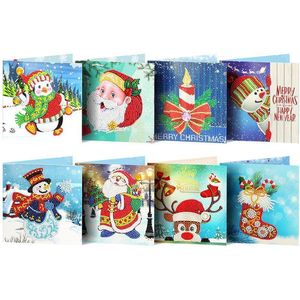 Diamond Painting kaarten - Kerst kaarten - 8 stuks - Gedeeltelijk te beplakken - Hobbypakket