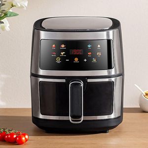 8L Grote Airfryer XXXL airfryer voor het gezin Digitale Airfryer Braden Bakken Airfryen Braden Grillen Opwarmen en Dehydrateren in1 Frieten Diepvriesvoedsel Groenten en Sappig Vlees Minder Olie Eenvoudige Maaltijden Gezonde Maaltijden Compact zwart