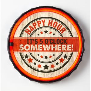 Happy hour - Somewhere - Neon - Neon Verlichting - Bier dop - Mancave - Neon sign - Decoratie - Mancave decoratie - Neon versiering - Cave & Garden