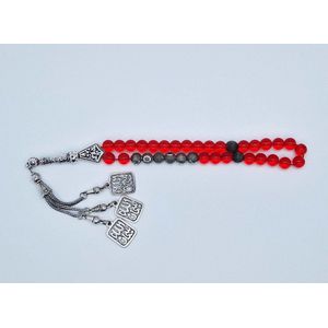 Handgemaakte naam tasbih 33 Kralen Natuursteen “Rode kwarts” - met metaal tassel “subhan allah""- Met je naam of de naam van uw geliefde- 8 mm diameter van de korrel