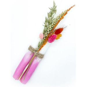 Set DIP DYE kaarsen met droogbloemen - Pink