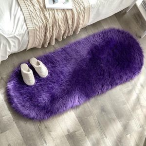 Faux Fur Gebied Tapijten Schapenvacht Tapijten Faux Pluizige Mat Fleece Stoel Cover Seat Pad Zachte Shaggy Area Mat voor Slaapkamer Sofa Floor 60 x 160 cm Ovale Vorm Paars