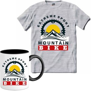 Extreme Sport , Mountain Bike | Mountain Bike - Fiets - Bicycle - T-Shirt met mok - Unisex - Donker Grijs - Gemêleerd - Maat 3XL