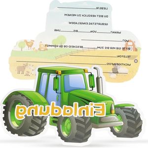 12 stuks uitnodigingskaarten voor kinderen met tractormotief voor verjaardagsfeestje van jongen