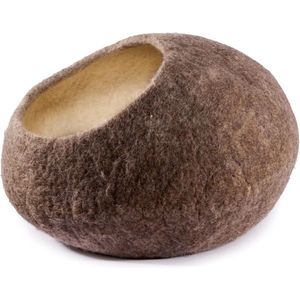 Vilten kattenmand in bruin - Knuffelhol voor katten - Handgemaakt van 100% natuurlijke schapenwol - Kattenaccessoire. cat cone