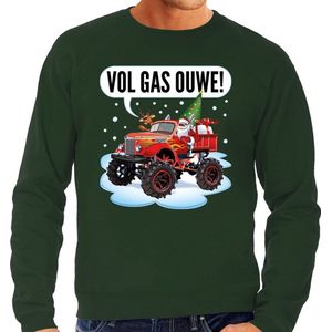 Foute Kersttrui / sweater - Santa op monstertruck / truck - vol gas ouwe - groen voor heren - kerstkleding / kerst outfit XL