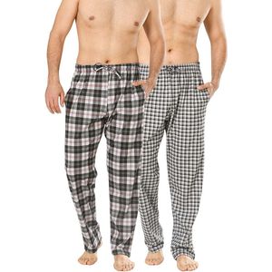 Pyjama Heren - Broek - 2 Pack - Zwart / Grijs Geruit - L - Pyama Heren Volwassenen - Pyjamabroek Heren - Pyamabroek Heren