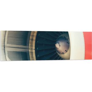 WallClassics - Vlag - Rood met Witte Vliegtuigmotor - 120x40 cm Foto op Polyester Vlag