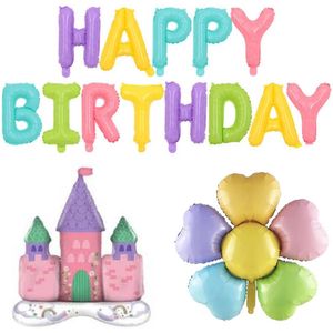 Grote folie ballonnen set Happy Birthday Castel and Flower - folie - ballon - kasteel - bloem - happy birthday - decoratie