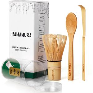 Hanamura Matcha set 3-delig - Matcha klopper – Matcha starterkit van Bamboe – Inclusief opbergcase, matcha whisk en matcha lepel