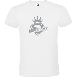 Wit  T shirt met  print van ""Super Oma "" print Zilver size XXXXXL