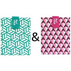 Boc'n'Roll Foodwrap herbruikbaar Boterhamzakje - Tiles Green en Pink