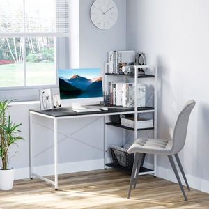Zaza Home Bureau computertabel werktafel kantoortabel met plank wit+zwart 120x64x121cm