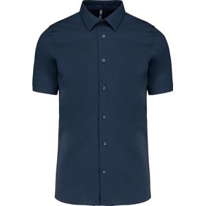 Heren stretch overhemd korte mouwen merk Kariban maat M Donkerblauw/Navy