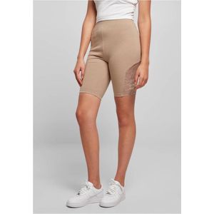 Urban Classics - High Waist Lace Inset Korte cycle broek - S - Creme