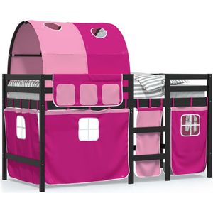 vidaXL - Kinderhoogslaper - met - tunnel - 80x200 - cm - massief - grenenhout - roze