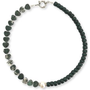 Zatthu Jewelry - N21AW356 - Hefa groene hart ketting met halfedelsteen