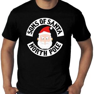 Grote maten fout Kerst t-shirt - Sons of Santa North Pole - zwart voor heren -  plus size kerstkleding / kerst outfit XXXXL
