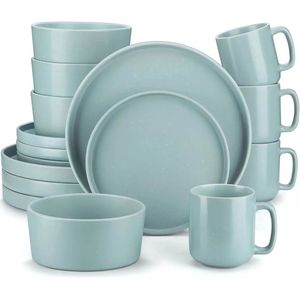 HandyHaven® - Nordic servies - Servies - Noorse stijl - Lichtblauw - Blauw - Ijsblauw - 4 personen - 4 Mokken - 4 Ontbijtborden - 4 Diner borden - 4 Kommen - Keramiek - Magnetronbestendig - Vriezerbestendig - Ovenbestendig - Opstapelen