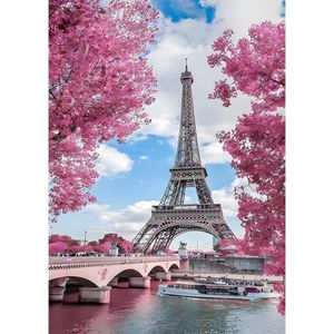 DAERLE Toren Diamant Schilderij, 5D Diamond Art Kits Kersenbloesem, Diamond Painting Kits voor Volwassenen, Diamond Art Kits Landschap Diamant Picture Arts voor Thuis Muur Decor 30x40cm