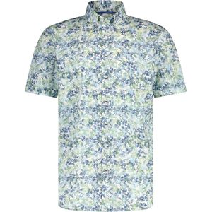 State of Art - Short Sleeve Overhemd Print Blauw Beige - Heren - Maat L - Regular-fit