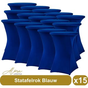 Statafelrok Blauw 80 cm per 15 - Alora tafelrok voor statafel - Statafelhoes - Bruiloft - Cocktailparty - Stretch Rok - Set van 15