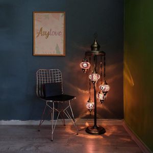 Turkse staande lamp met 5 handgemaakte mozaïek glazen Oosterse vloerlamp purple