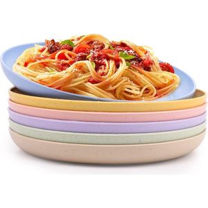 Bordenset, gezonde borden, taartborden, 6 stuks, 23 cm, rond, afbreekbaar, gezond, onbreekbaar, licht en BPA-vrij, eetborden voor salade, pizza, pasta, cake